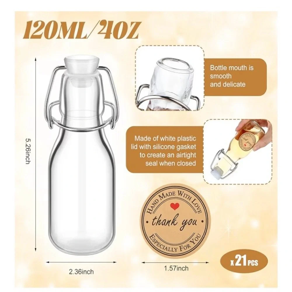 BRAND NEW Queekay 20 Pack Mini Glass Bottles with Swing Top Lids and Stickers